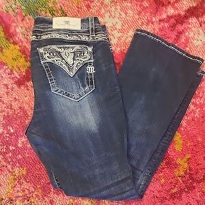 Miss Me Dark Blue Boot Cut Jeans with Embellished Pockets